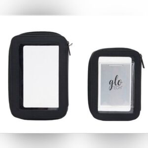 NEW Glo Tech Black 3 Piece Set - Cosmetic Bag Duo + Compact Mirror
